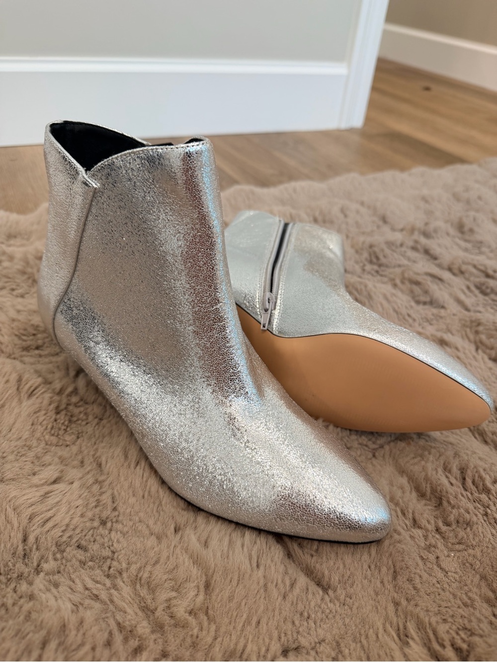 XOXO Silver Metallic Pointed Ankle Booties